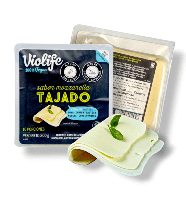 Queso tajado vegano tipo mozarella