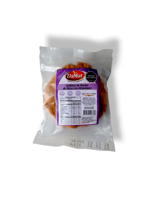 Galleta de arroz con arándanos sin gluten, vegano, sin azúcar x2 und