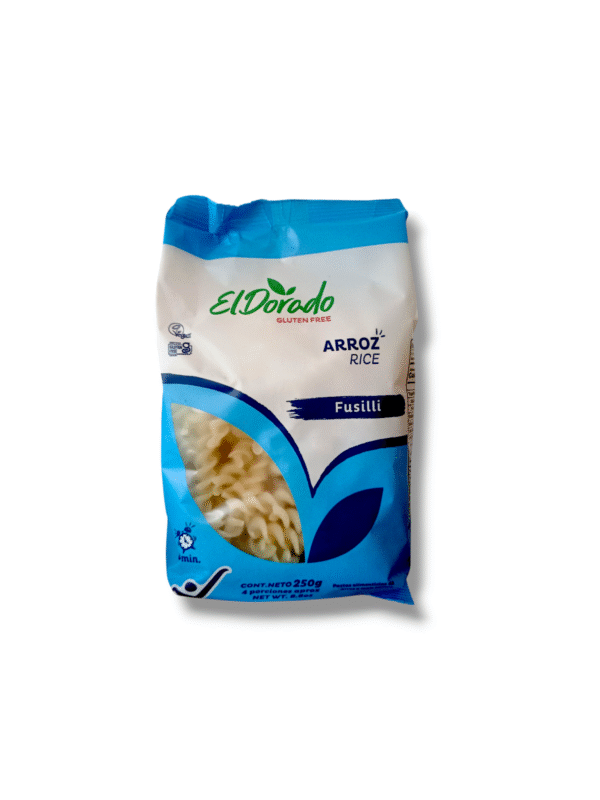 Pasta de arroz sin gluten y vegana tipo fusilli