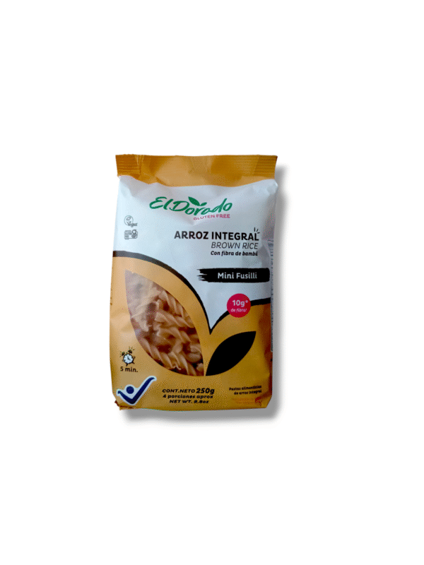 Pasta de arroz integral sin gluten y vegana tipo minifusilli