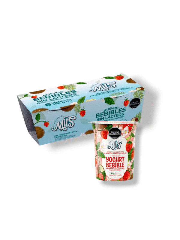 Six pack Yogurt vegano a base de coco sabor fresa, sin azúcar 150gr / Milsn