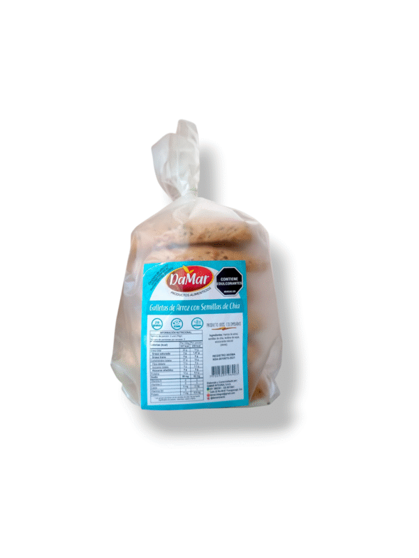 Galleta arroz con chía, vegano, sin gluten, sin azúcar x6und