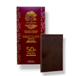 Chocolatina con arándanos al 50% de cacao orgánico, vegana, sin soja, endulzada con panela 50gr