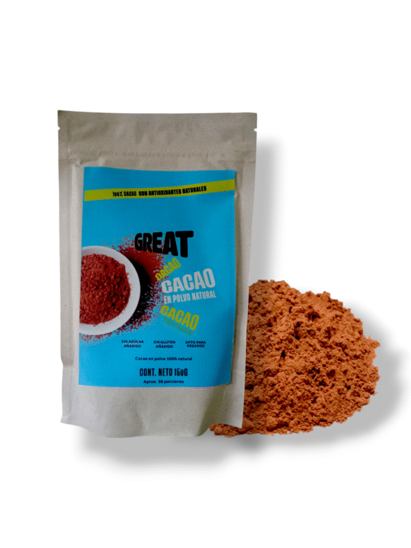 Cacao en polvo orgánico (instantáneo) sin azúcar, sin soja / 150gr / Great cacao