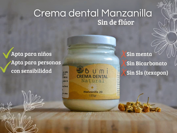 Crema dental natural sin flor para niños manzanilla Bumi 120gr
