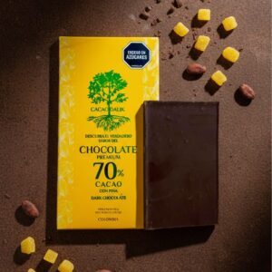 Chocolatina de piña con cacao orgánico al 70%, sin lácteos, sin soja, endulzada con panela 50gr