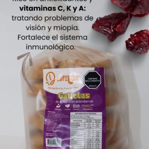 Galleta de arroz con arándanos,vegano sin gluten, sin azúcar x6und