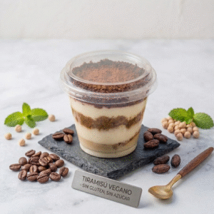 Postre vegano Tiramisú/sin gluten, sin azúcar